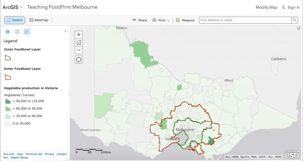 A screenshot of Foodprint's GIS map