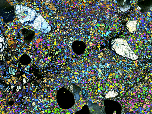 Microscope image of a rock thin section sample