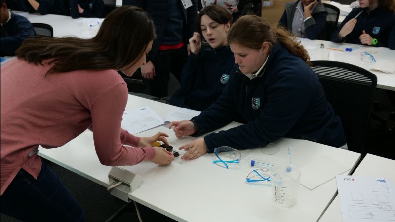 students working on a table