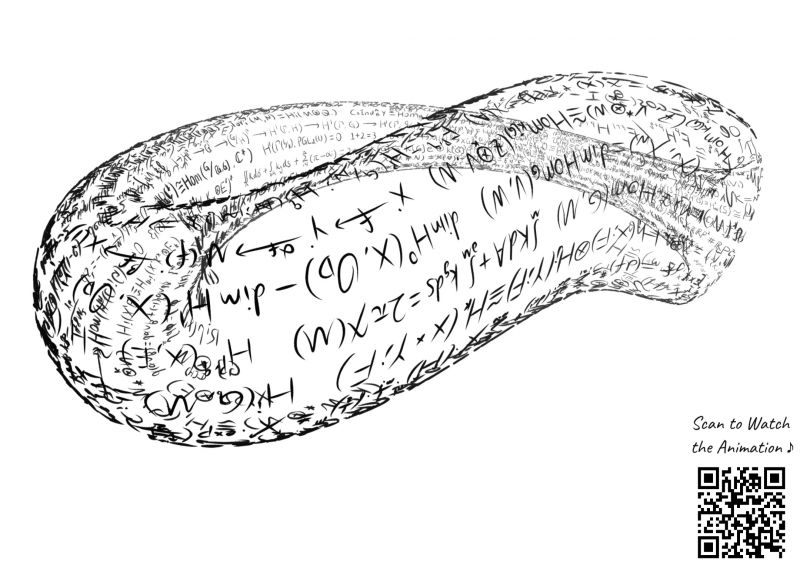 Graphic of mathematical equations flowing within rounded shape