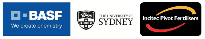 BASF logo, University of Sydney logo, Incited Pivot Fertilisers logo
