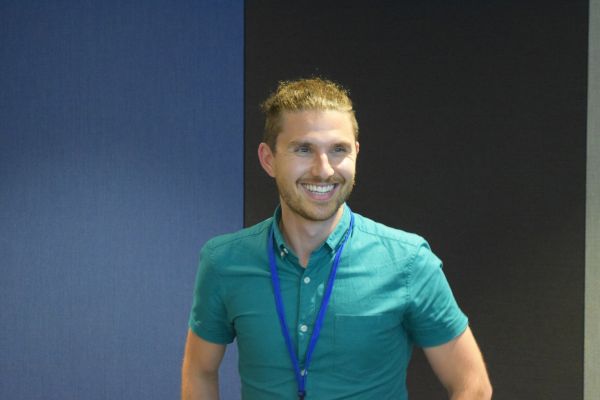 Close-up of a conference organiser
