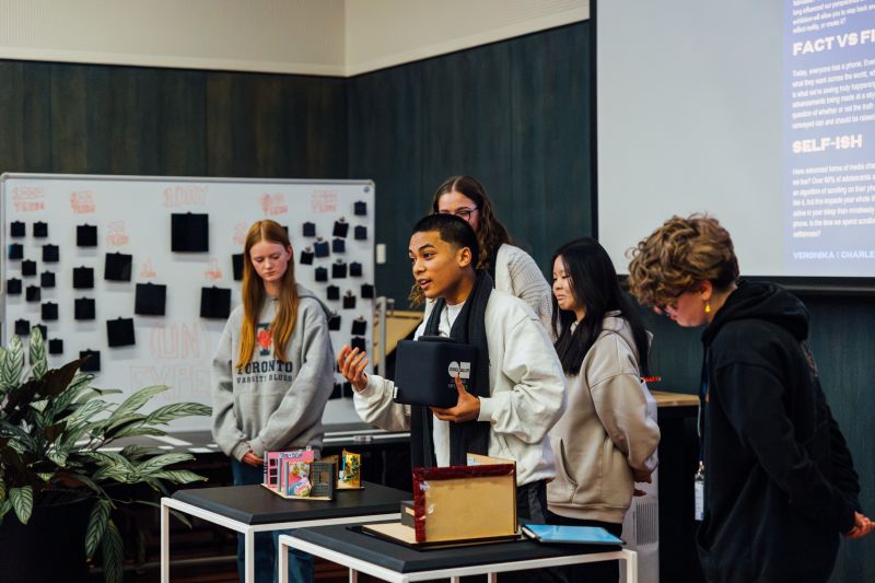 Science Gallery work experience students presenting their exhibition idea