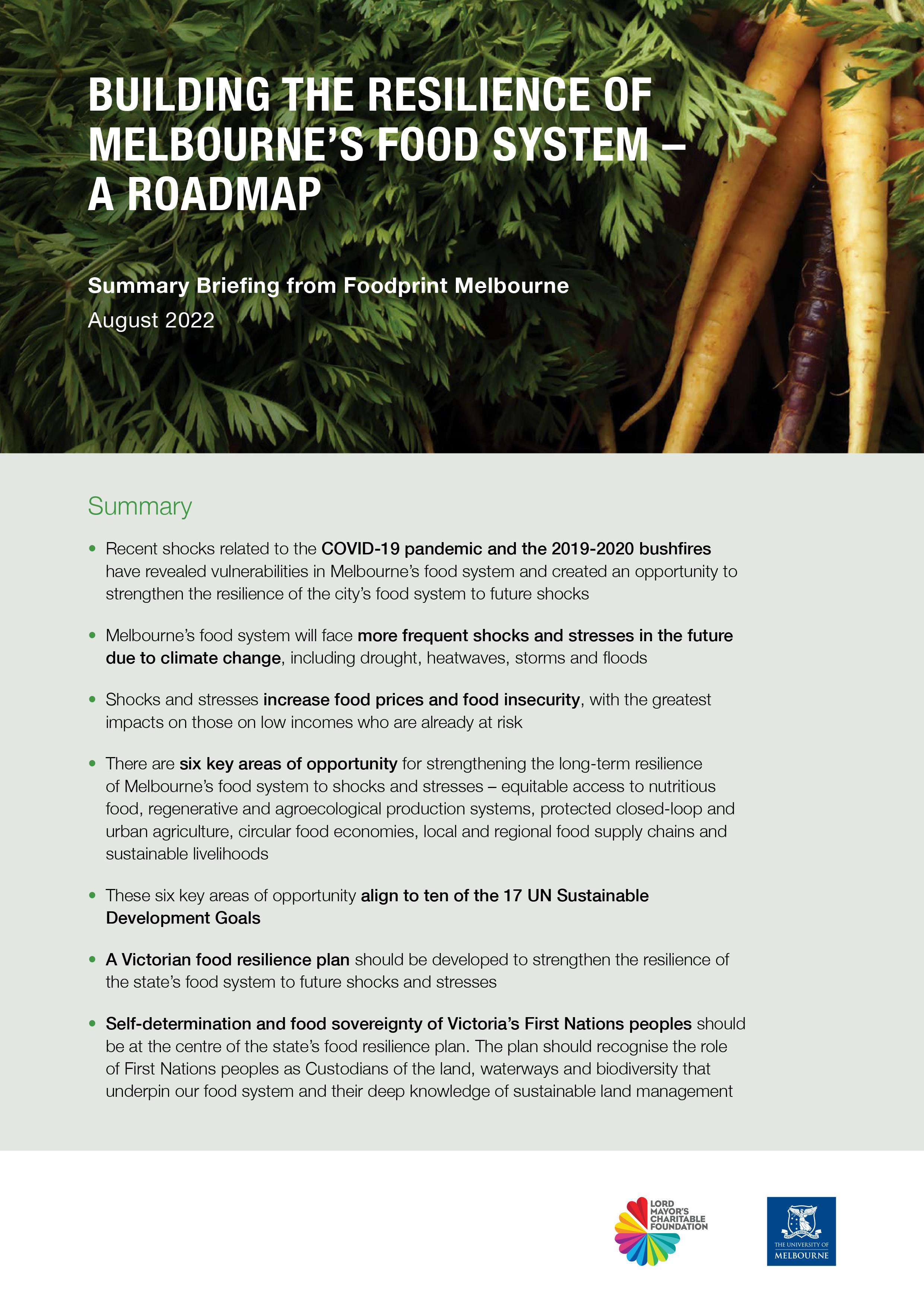 front cover, Roadmap for a resilient and sustainable Melbourne foodbowl