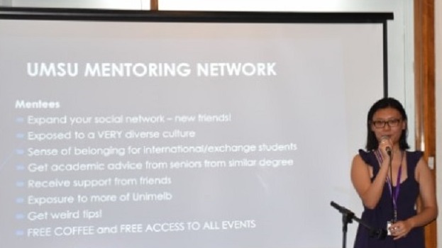 Beiwei speaking at an UMSU Mentoring Network event