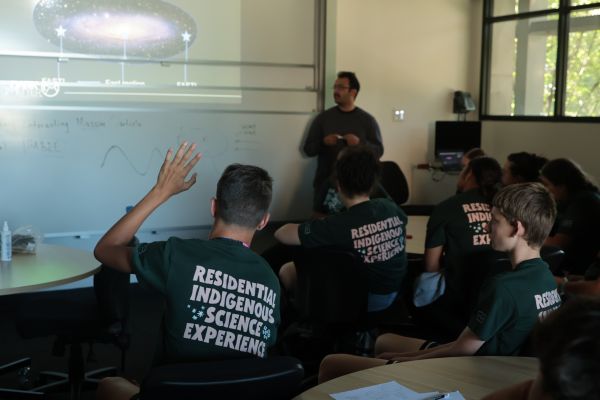 Student raises hand to ask a question in RISE physics workshop