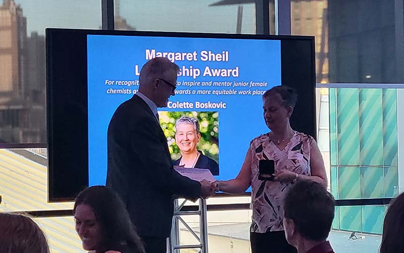 Colette receiving the Margaret Sheil Leadership Award