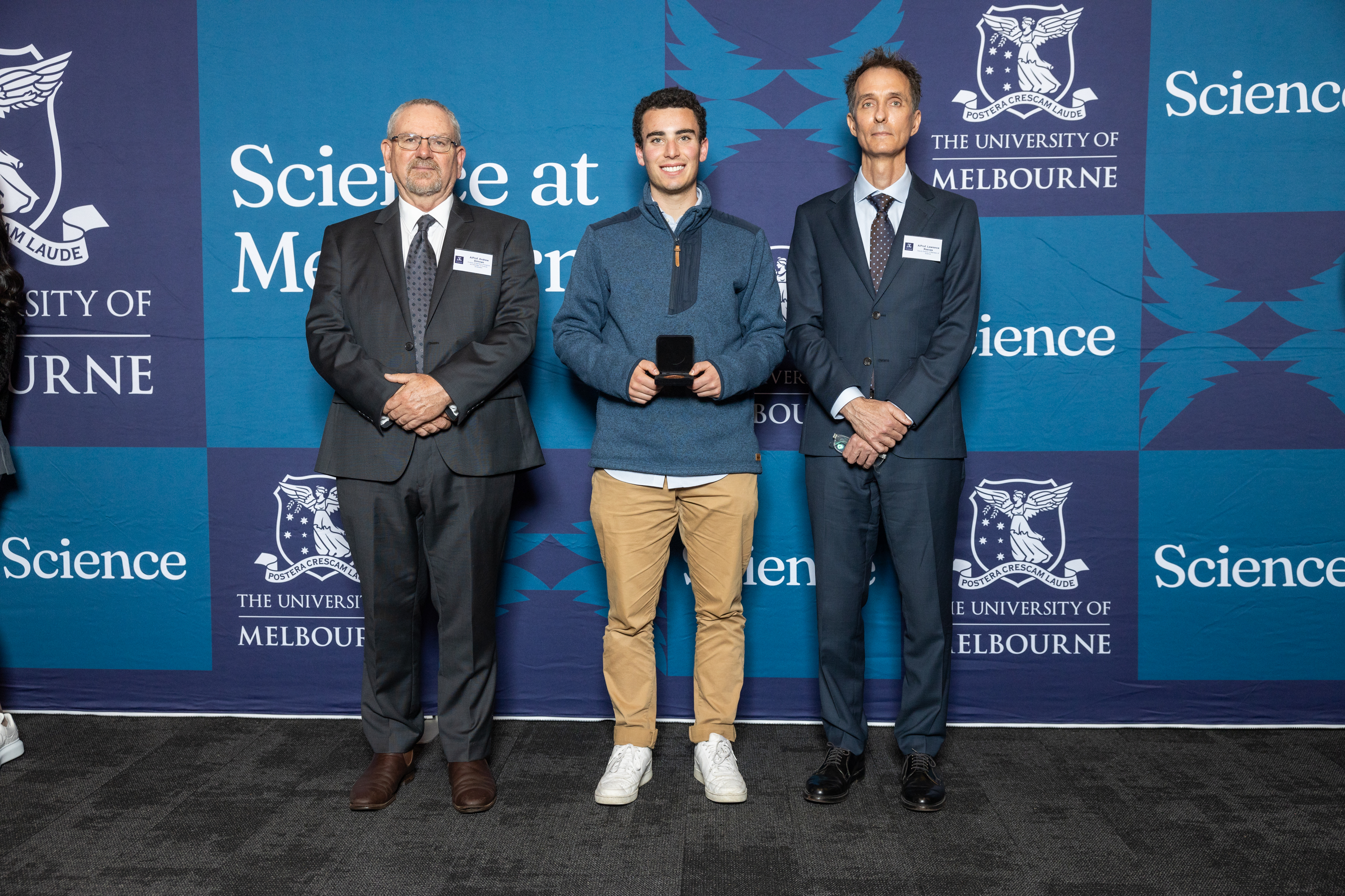 Martyn Schwarz with Associate Professor Andrew Drinnan and Associate Professor Lawrence Reeves